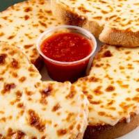 Cheese Bread · Garlic bread smothered with mozzarella cheese. Served with marinara sauce.