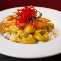 Chicken, Shrimp Or Veggie Curry · A traditional Caribbean curry  with choice of chicken, shrimp or vegetable medley with carro...