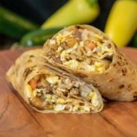 Grilled Chicken Burrito · With lettuce, cheese, sour cream, tomato, rice and beans. (Everything Inside).