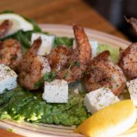 Grilled Shrimp And Feta · Five fresh jumbo shrimp sauteed with lemon juice, garlic and olive oil. Plated with feta che...