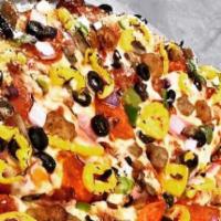 Fully Loaded · Pepperoni, ham, bacon, beef, sausage, mushroom, red onion green pepper, black olives and ban...