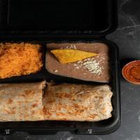 Burrito Combo · 1 BURRITO SERVED WITH ONE SIDE OPTION: 1) Rice & Beans  2) Fries and 1 can of Soda