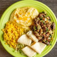 Carne Asada Tacos · Four corn tortillas with fajita beef, onions, fresh cilantro, shredded lettuce.