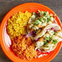 Baja Fish Tacos · Dos XX beer-battered tilapia, fried crisp and folded into your choice of soft corn or flour ...