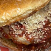 Anna'S Meatball Parmesan Sandwich · Anna's homemade baseball-sized meatball. Breaded then deep-fried. Topped with homemade red s...