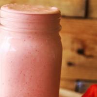 Strawberries & Cream Protein Smoothie  · Strawberry, banana, cashews, pink salt, vanilla protein, almond milk