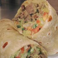 Carne Asada Burrito · guacamole, pico de gallo.