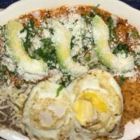 Chilaquiles · Chilaquiles verdes o rojos include sour cream, cheese cilantro and onions. Accompanied with ...