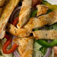 Chicken Breast Salad · Lettuce, tomato, red onion, pepperoncini, cucumber, and chicken breast