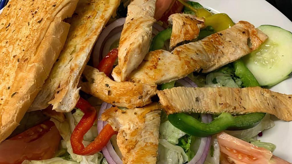 Chicken Breast Salad · Lettuce, tomato, red onion, pepperoncini, cucumber, and chicken breast