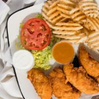 4 Fingers · Four chicken fingers regular or buffalo style and your choice of dipping sauce.