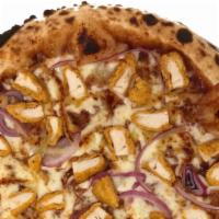 Bbq Chicken Pizza · A barbecue sauce base with provolone and mozzarella cheese, chicken fingers, red onions and ...