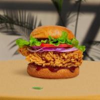 By The Sea Bbq Fish Sandwich · Crispy fried cod, swiss cheese, avocado, caramelized onions, tomatoes, and barbecue sauce se...