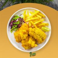 2-Piece Fish & Chips · Crispy golden brown lightly fried 8 ounce cod served with seasoned fries.