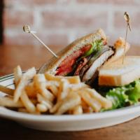 Grilled Chicken Club · Grilled Chicken Breast Topped with Big Eye Swiss, Bacon, Lettuce, Tomato, and Garlic Aioli o...