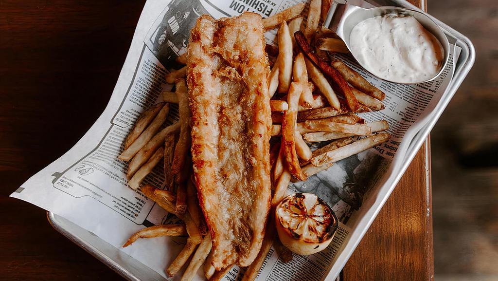Fish & Chips · Fried Icelandic Haddock, fresh cut fries, and tartar.