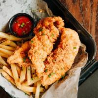 Chicken Fingers · Hand battered chicken fingers with choice of side.