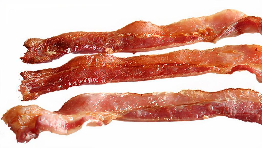 Side Bacon · Three strips of bacon.