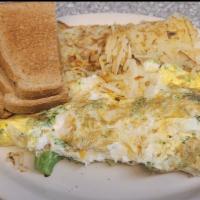Broccoli Omelette · Broccoli omelette, hash brown included.