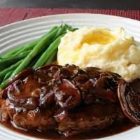 Chopped Salisbury Steak · Beef Aus Ju, House Grill Spice, combined with Angus Chuck Burger Steak, Flame-Broiled and CH...