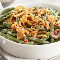 Green Bean Casserole · Fresh green beans with mushrooms and red peppers, tossed in a cream sauce, topped with crisp...