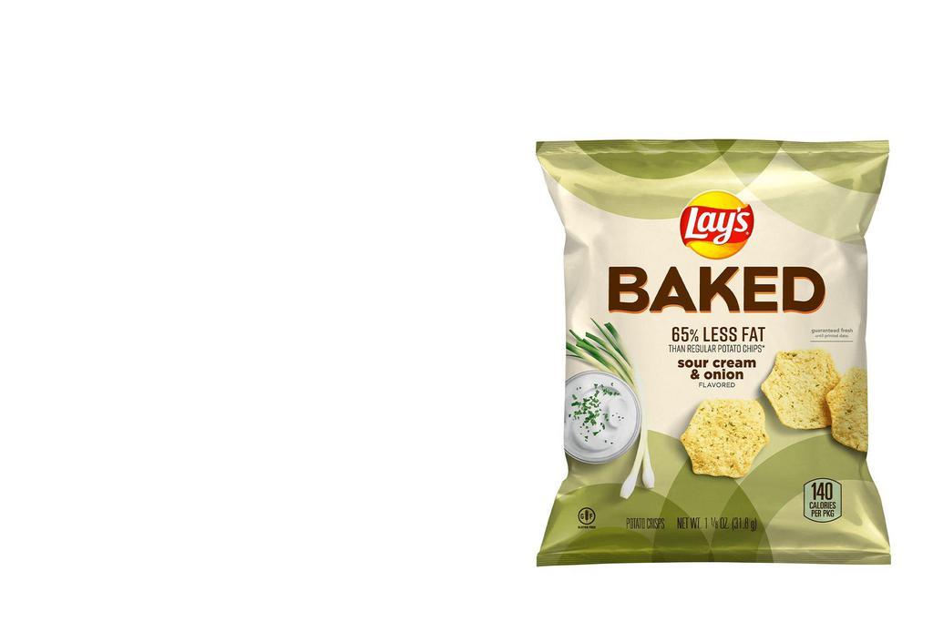 Baked Lay'S® Sour Cream & Onion · SNACK A LITTLE SMARTER™ with Baked RUFFLES® Cheddar Sour Cream & Onion Potato Chips… It’s the RUFFLES® Cheddar Sour Cream & Onion chip you love, just Baked, so you still get 100% of that rich, velvety Cheddar & creamy sour cream flavor.