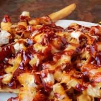 Bbq Fries · French fries with burnt ends, smoked sausage, or smoked turkey, shredded cheese, green onion...