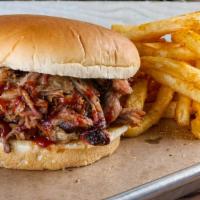Sandwich Fat Albert Gs · Generous portions of sliced bologna, chopped brisket, smoked turkey, pulled pork, and a butt...
