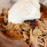 Sweet Gs Potato · Giant sweet potato loaded with butter, brown sugar, and sour cream. Topped with your choice ...