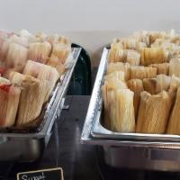 Tamales 1Dz · 1 dozen handmade tamales wrapped in corn husks.
Choose your flavor from the options below.
(...