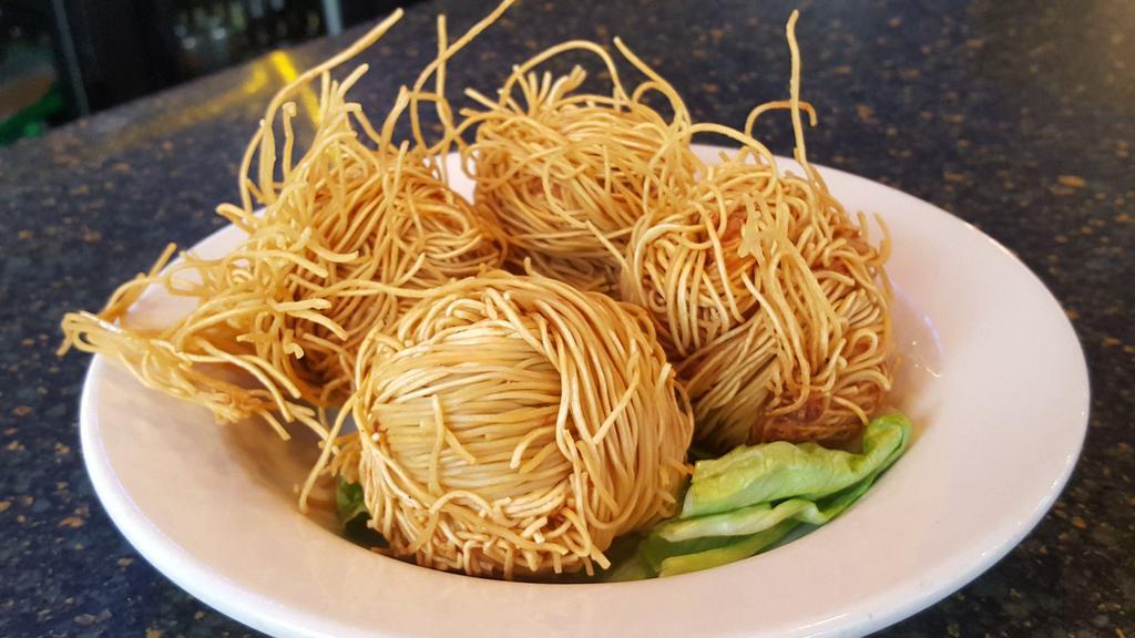 Sarong Sawatdee Special · Formerly reserved for royalty in Thailand. Seasoned chicken wrapped in fine crispy noodles and deep fried. Four per serving.