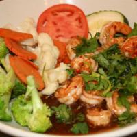 Drunken Shrimp · Spicy. Shrimp stir fried with crushed garlic and fresh chili pepper. Served with steamed veg...