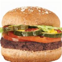 Vegan Beyond Burger · 100% Plant-Based Beyond Burger® from Beyond Meat®, ketchup, mustard, lettuce, tomato, pickle...