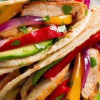 Chicken Or Beef Fajita · Choice of meat (chicken or beef), peppers, onions, with rice, beans, lettuce, onions, tomato...