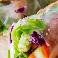 Fresh Spring Roll (2) · Shrimp, chicken, basil, mix green, carrot, cucumber, and noodle in thin rice paper wrap.