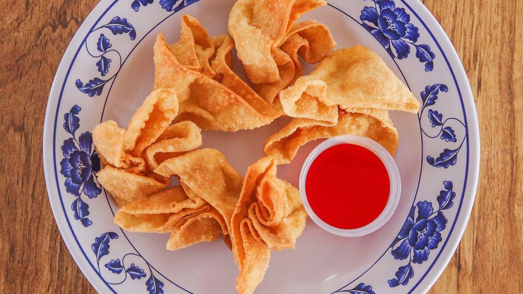 Crab Rangoon  · Cream cheese, onion, crab meat imitation wrapped in a wonton wrapper then fried.