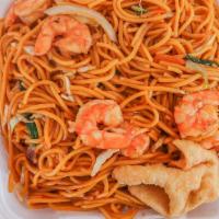 Shrimp Lo-Mein  · Lo-Mein is soft noodles with chopped carrot, onion, napa, celery and cabbage. Served with on...