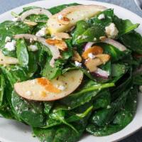 Spinach Salad · Spinach, bacon, cucumber, tomato, croutons, mushroom, and hard-boiled egg with mixed greens,...