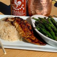 Teriyaki Chicken · marinated grilled chicken | teriyaki glaze | steamed rice | choice of side