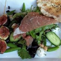 Prosciutto Fig Avocado Toast · Avocado toast with prosciutto, figs, goat cheese, and balsamic.