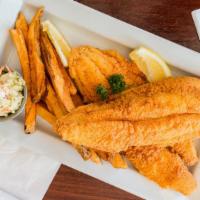 Catfish Dinner · 2 Catfish Fillets served with fries and Cole Slaw.
