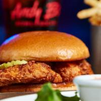 Nashville Hot · Fried chicken, Nashville hot sauce, house pickles, brioche bun.