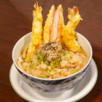 Tempura Udon · Wheat flour noodle soup with shrimp tempura.