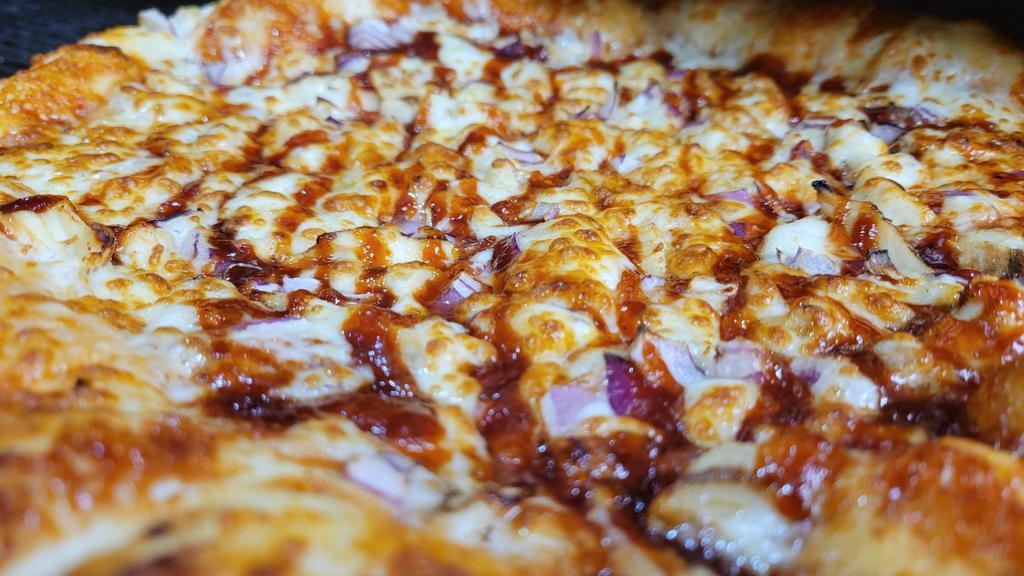 Bbq Chicken Pizza (Small) · Sweet southern BBQ sauce really complements the grilled chicken, onion and crisp applewood bacon.