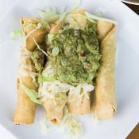 Rosarito Rolled Tacos · Shredded Chicken conveniently rolled up in corn tortillas and lightly fried. Served with Let...