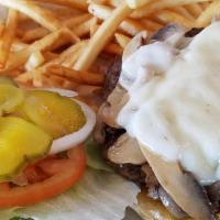 Mushroom Swiss Burger-Grilled · Grilled mushrooms and melted swiss.