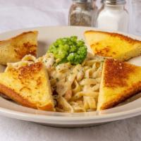 Chicken Alfredo · Served with a bowl of homemade soup or tossed salad with dressing and choice of dessert ice ...