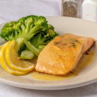Salmon Steak · Prepared with Lemon and Herb Butter Sauce