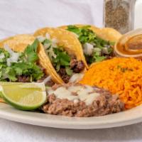 Tres Tacos · Choice of: Ground Beef, Chicken Served with Corn or Flour Tortillas. Served Mexican Style: C...