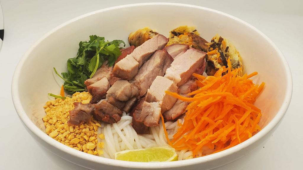 Crispy Fm Noodle Salad · Cut crispy roll grilled pork, thin rice noodles, beansprouts, cucumber, chilli line and peanuts.